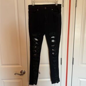 VIP Black Ripped Denim with Silver Button